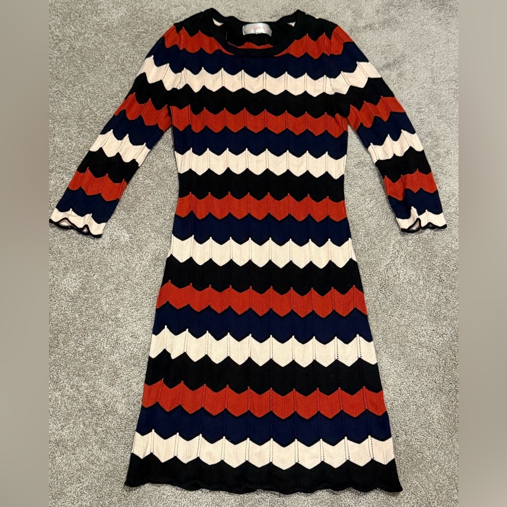 Lux Apothetique Red, Blue, and Cream Sweater Chevron Dress Sz:Small - Picture 2 of 11